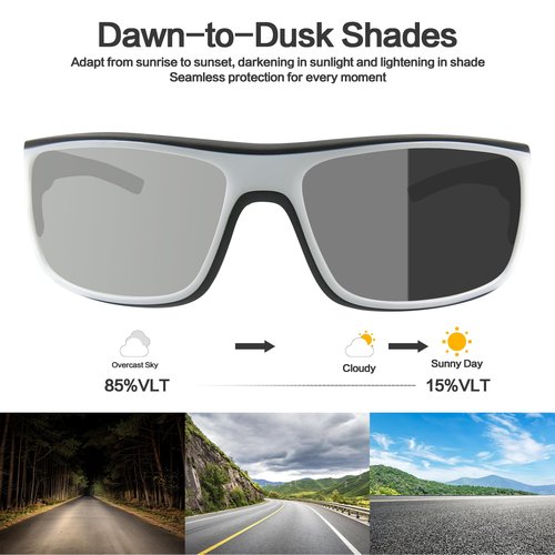 Jefoo Polarized Fishing Sunglasses for Men Women Water Repellent Wrap Around Sports Sunglasses Photochromic UV400 Protection