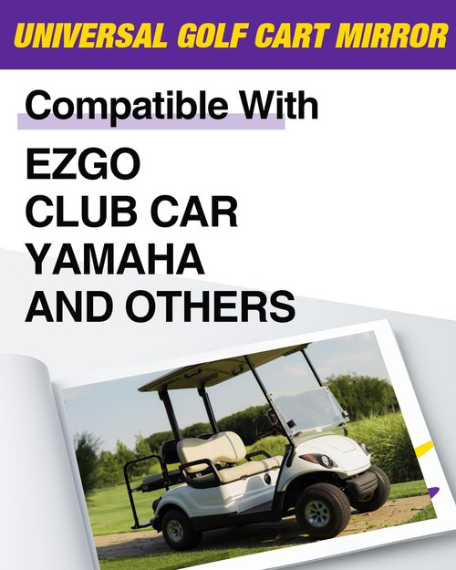 Golf Cart Side Mirrors Universal No Drilling, Foldable Adjustable Rotatable 180 Degrees, HD Glass Go Cart Mirrors for Golf Cart EZGO Club Car Yamaha TXT RXV DS Precedent G29, Golf Cart Accessories