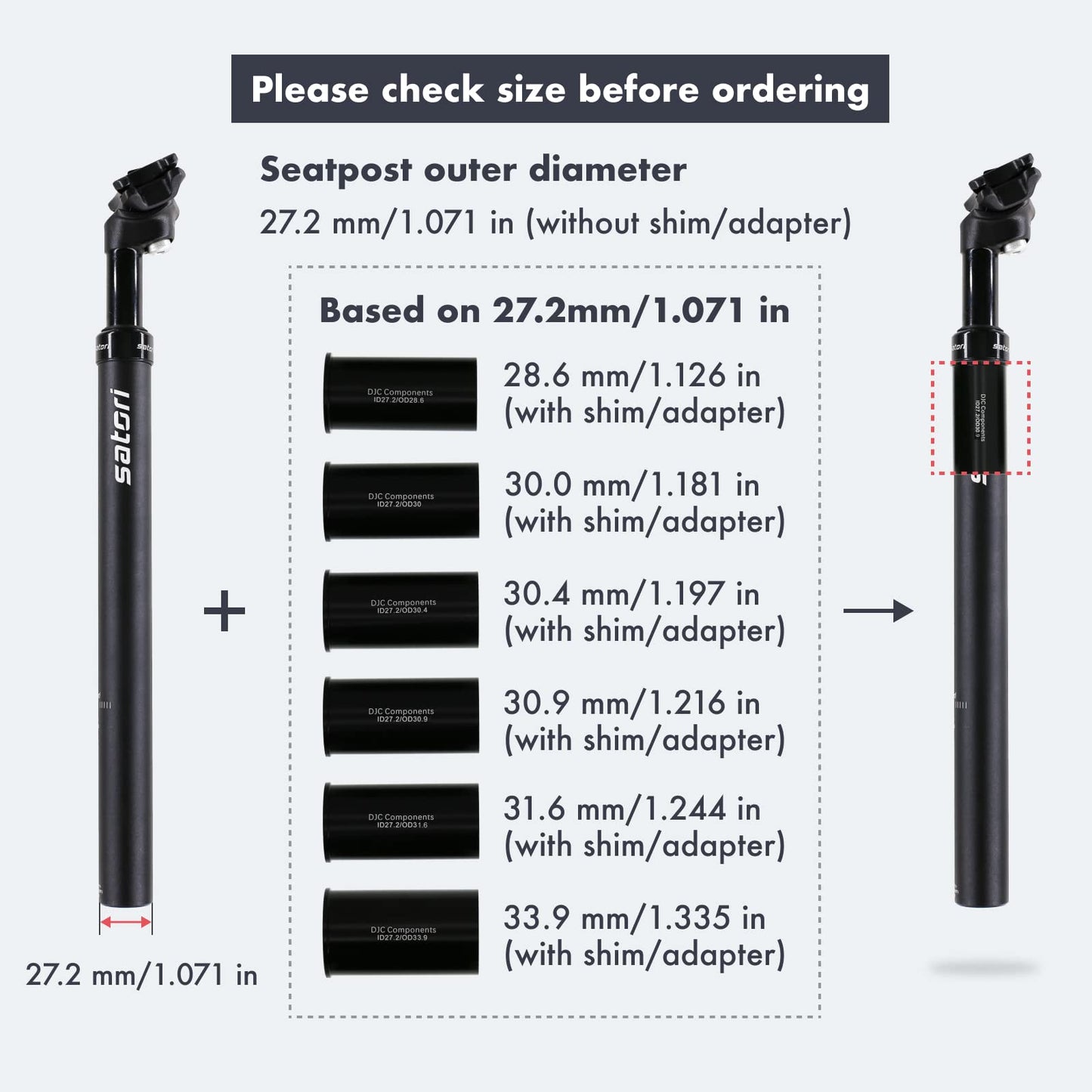 DJC Satori Bike Suspension Seatpost Shock Absorber Damper Seat Post 27.2 28.6 30 30.4 30.9 31.6mm Solo(27.2mm Black)