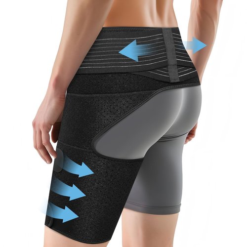 SOLOEVER Hip Brace for Women & Men, Sciatica Pain Relief Devices, Adjustable Compression Wrap Support for Arthritis, Pulled Thigh, Hip Fleхоr Strain, Groin Injury, Hamstring Pull (Black, Left)