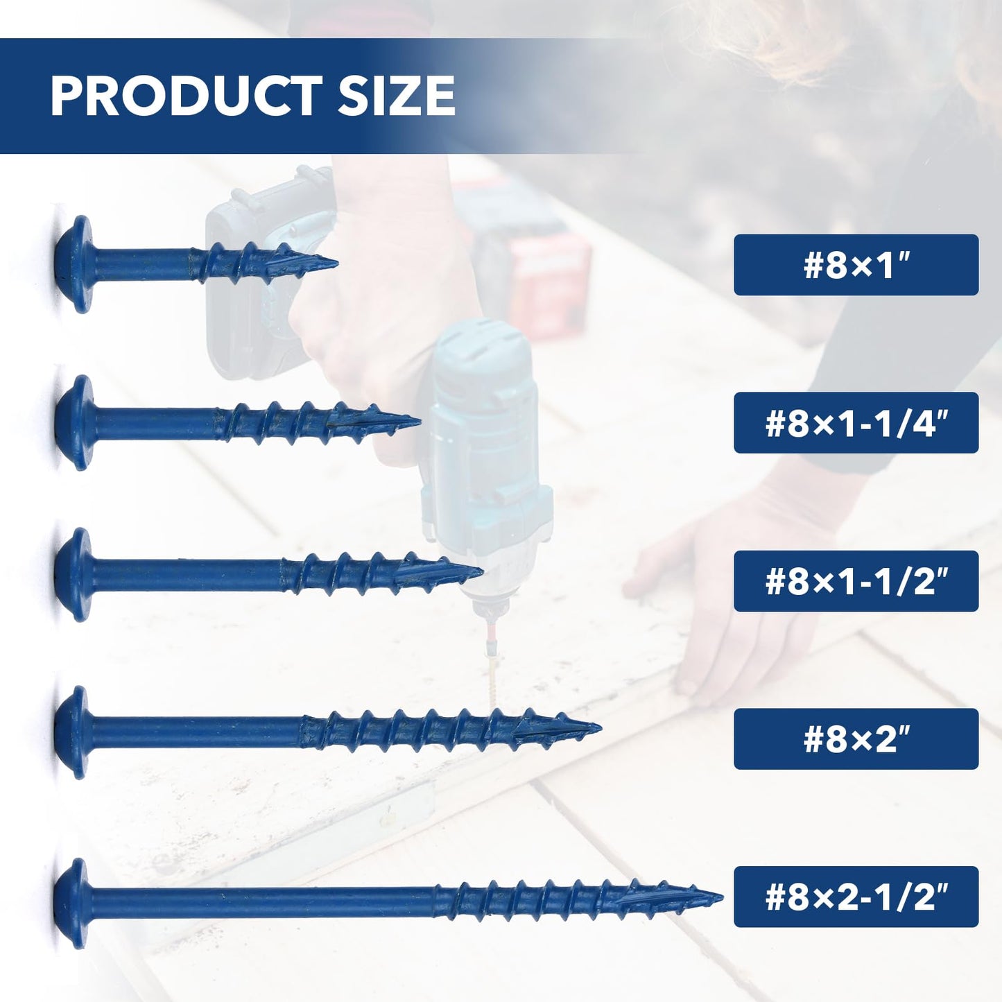 Bobibbi Pocket Hole Screws #8x1, Coarse Thread Wood Screws 300Pcs, Washer Head with Square Drive, 150MM Drive Bit Included