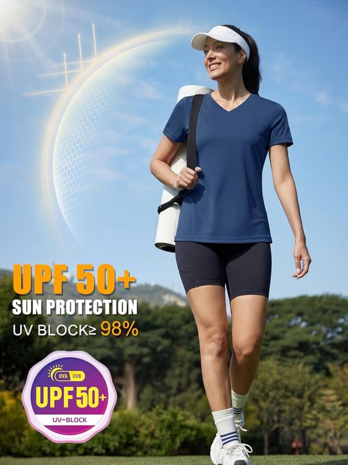 MAGCOMSEN Women's Athletic V-Neck Workout Top - Quick Dry, Moisture-Wicking, UPF 50+, Short Sleeve Gym Tee