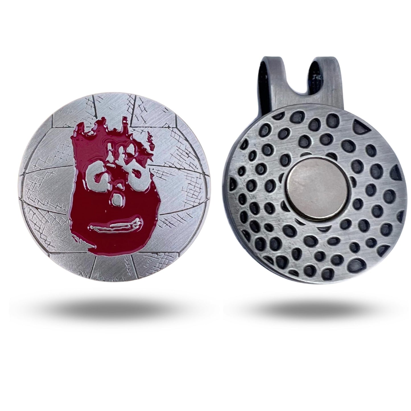 Full Metal Markers Wilson Volleyball Cast Away Unique Magnetic Metal Golf Ball Marker Accessory with Hat Clip for Men and Women (1 Ball Marker + 1 Hat Clip)