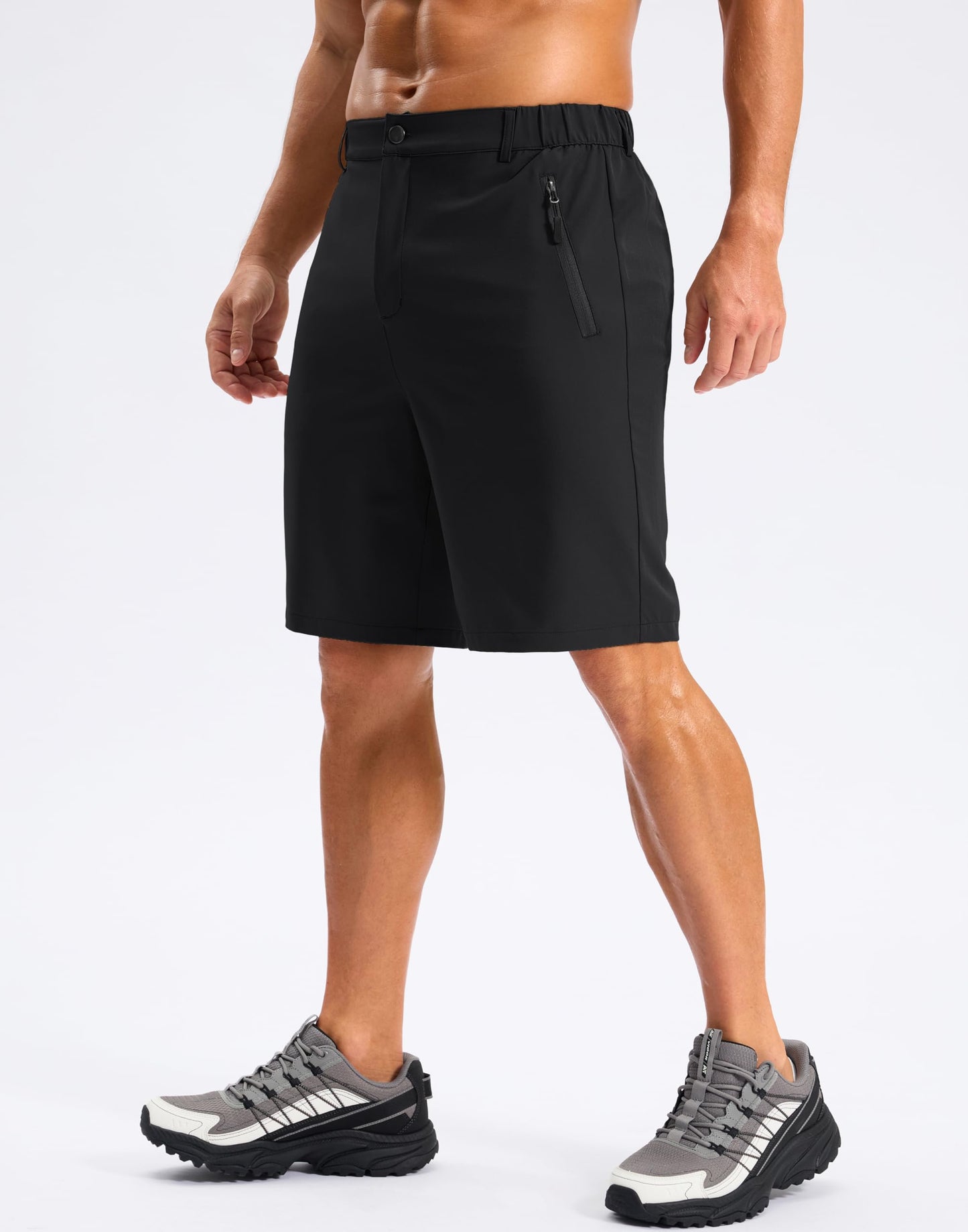 Pudolla Mens Hiking Shorts 5"/7"/9" Lightweight Quick Dry Casual Golf Shorts for Men Work Fishing with 3 Zipper Pockets(Black 9 Inseam-S)