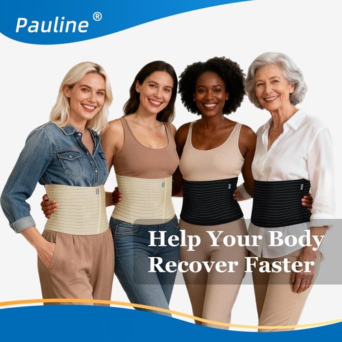Abdominal Binder Post Surgery - Premium Belly Band for Stomach Support & Compression - Promote Recovery for Postpartum, Hysterectomy, Tummy Tuck, Hernia - Durable No-Fray Belly Wrap Waist Band (Size M, 9" High, Black)