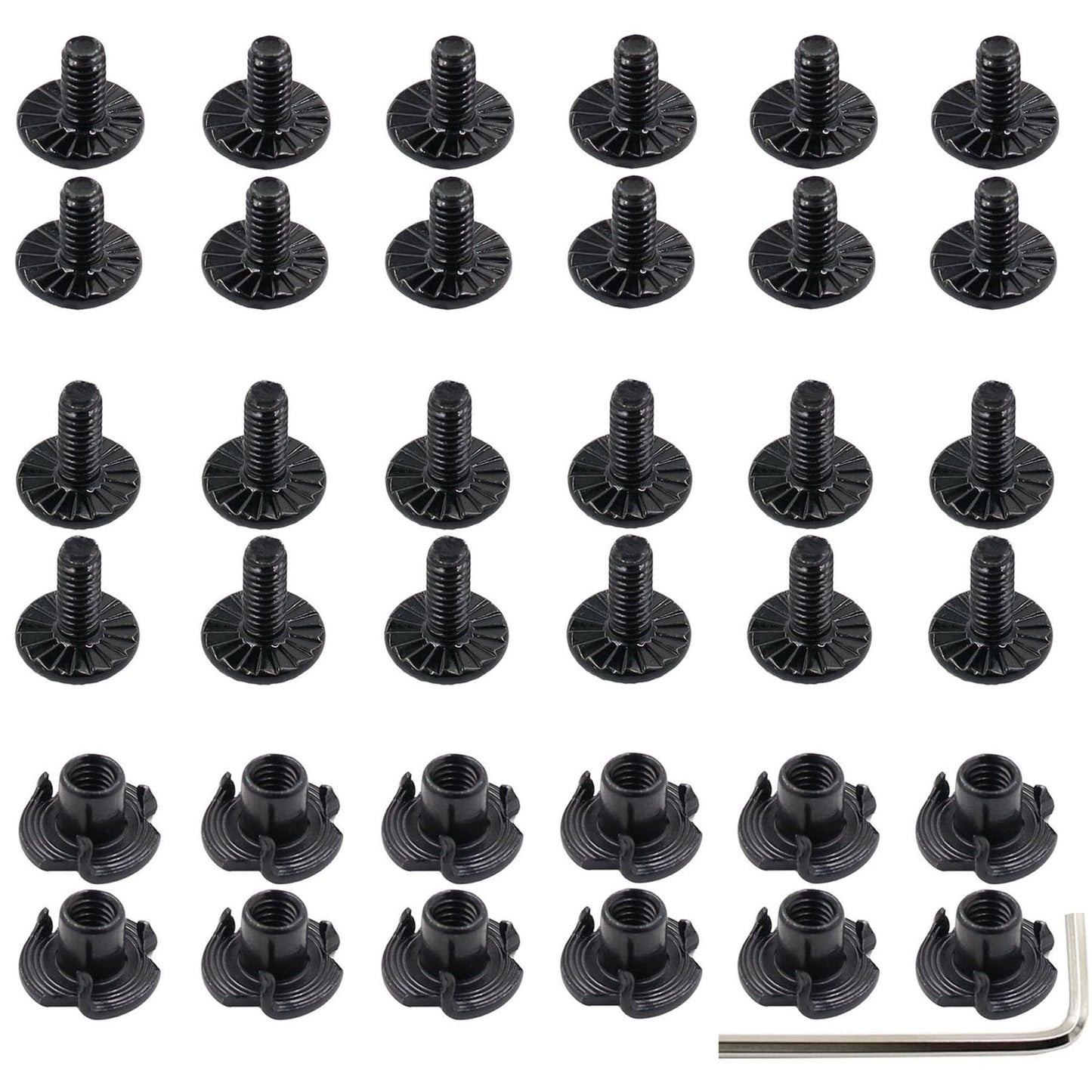 12 Sets Gun Holster Screws and Black 3 Prong T-Nuts Kit #8-32 x 5/16" & 3/8" for Safari Land QLS System/Holster & Kydex & Leather Gun Holster Screws with Anti-Slip Teeth. (12 Sets-Black)