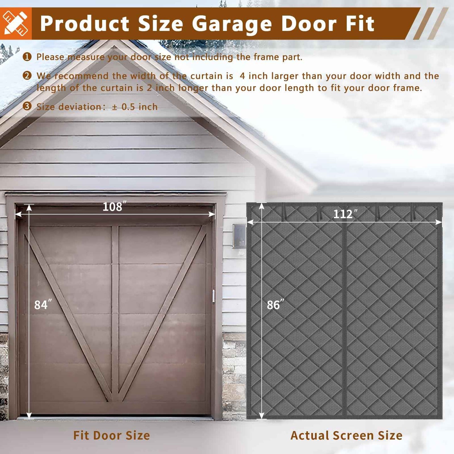 Garage Door Insulation Curtain for Winter 1 car 9 x 7 ft Magnetic Insulated Thermal Garage Screen Door Waterproof Thicken Cotton Cover Blanket Gray