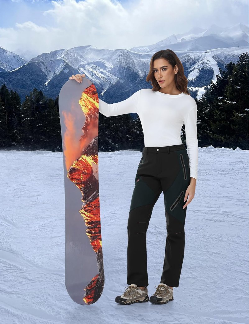TBMPOY Women's Fleece Lined Ski Snow Pants Waterproof Winter Cargo Hiking Warm Thermal Softshell Insulated Outdoor Pant Black M