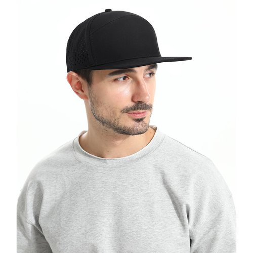 Qlauca Quick Dry Baseball Cap Flat Brim Snapback Hat Sun and Rain Protection Golf Hat for Men Women Black