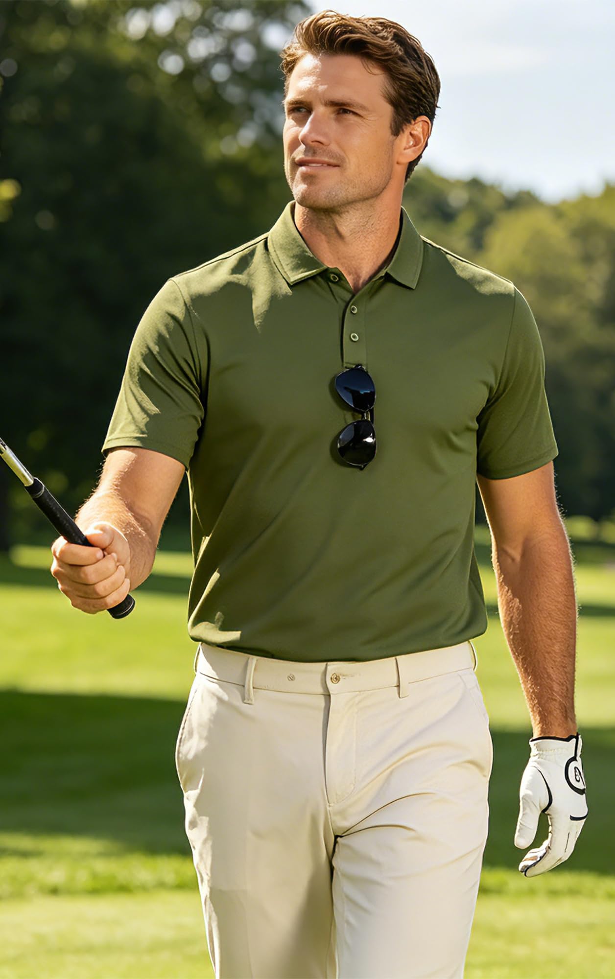 Peakwell Men's Quick Dry Golf Polo Shirts Active Short Sleeve Lightweight Casual Collared T-Shirt (White, Medium)