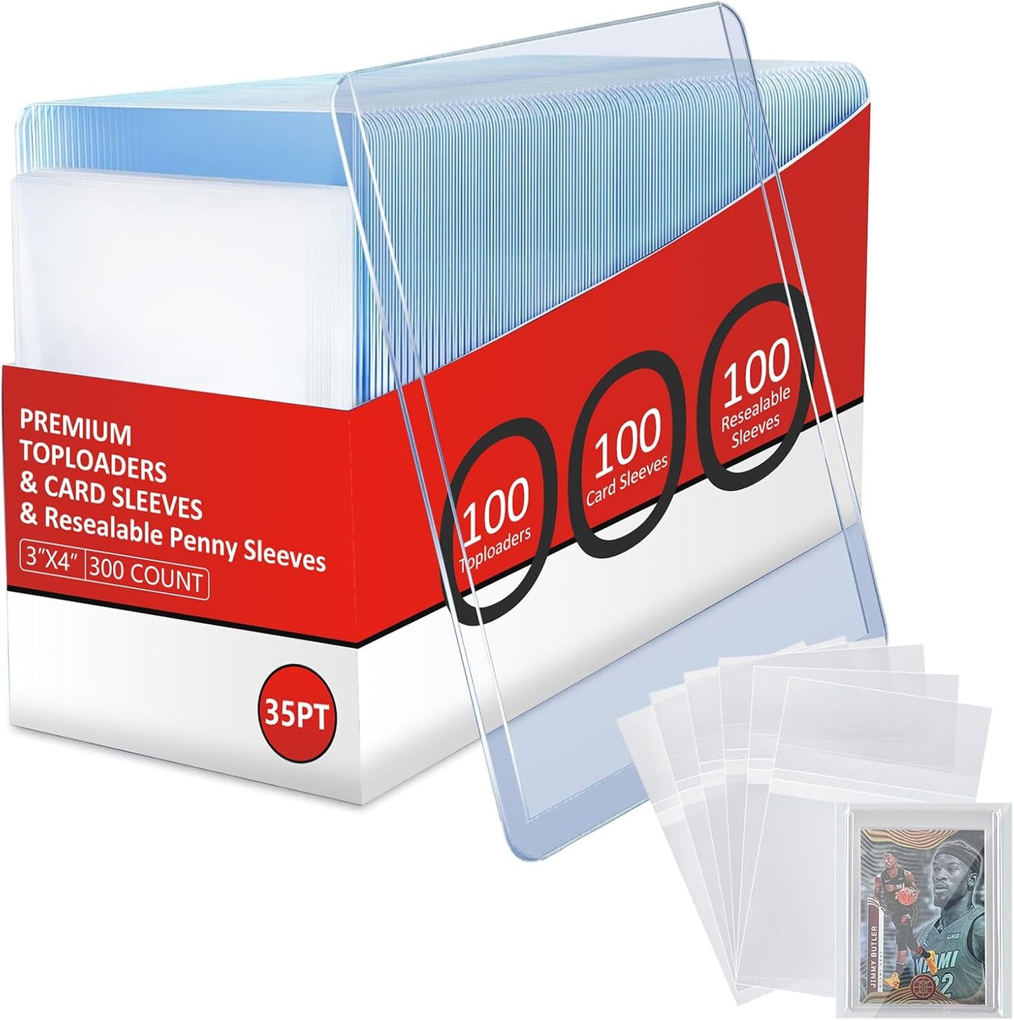 Skiennix 300ct Card Sleeves - Triple Protection Hard Plastic TopLoads & Penny Sleeves | 3"x4" Sports Trading Card Holder
