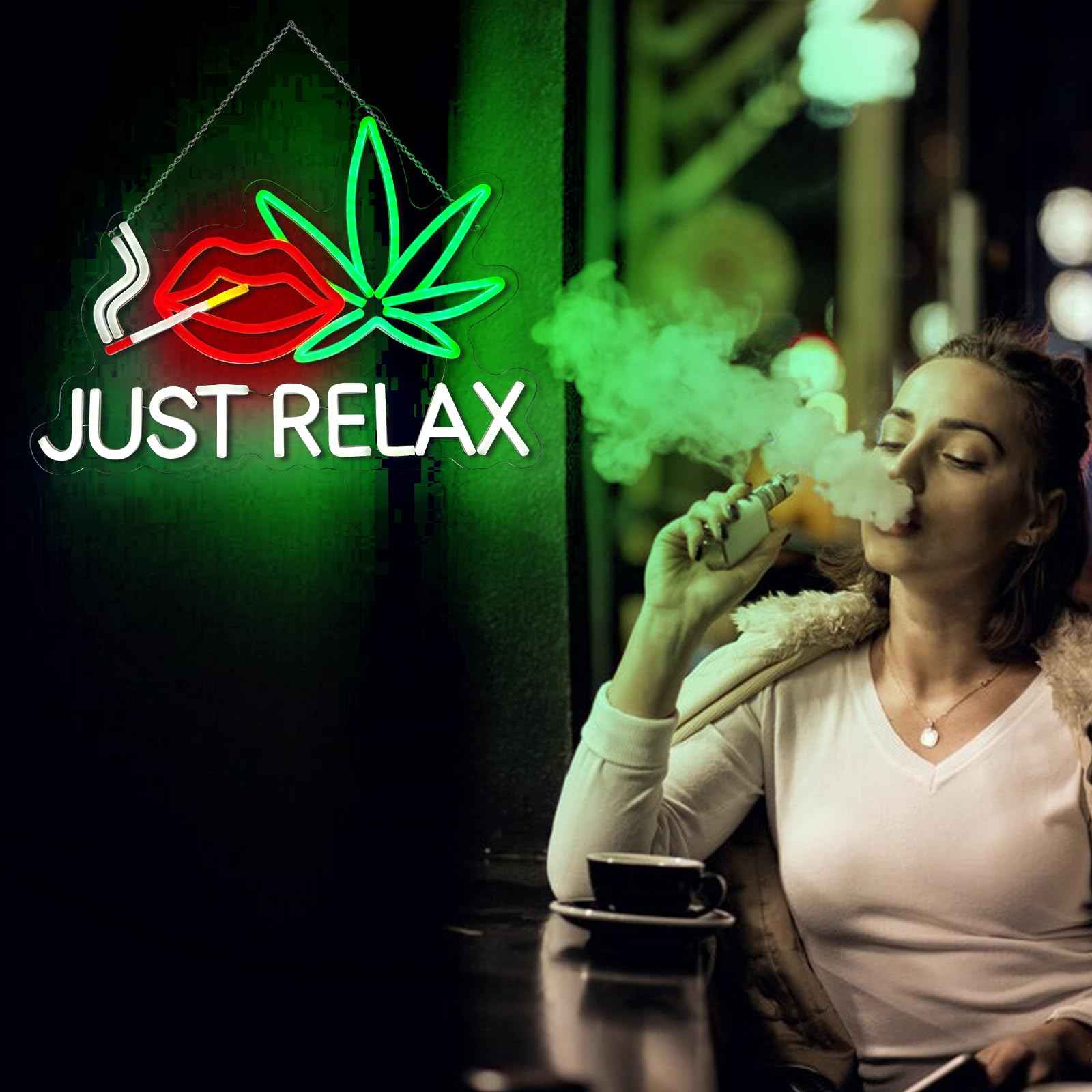 Neon Signs for Wall Decor Just Relax Neon Leaf Weed LED Lights for Bedroom Living Room Bar Game Room Hotel Birthday Party Restaurant Gift for Him Men Boyfriend Powered by USB