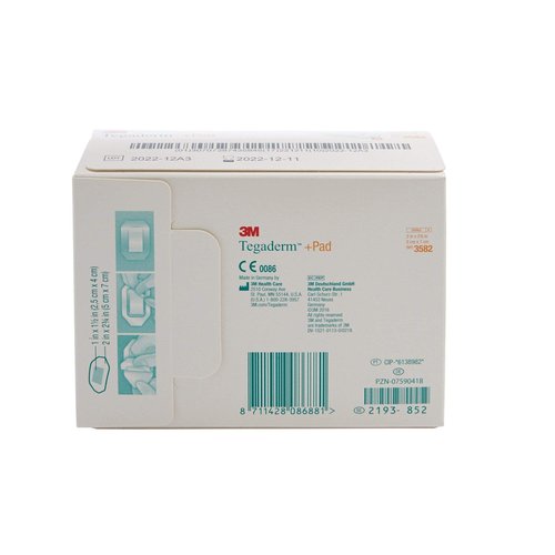 3M Tegaderm +Pad Film Dressing with Non-Adherent Pad, Sterile Dressing with Waerproof Bacterial Barrier and Absorbent Pad, 2" Square, Box of 50