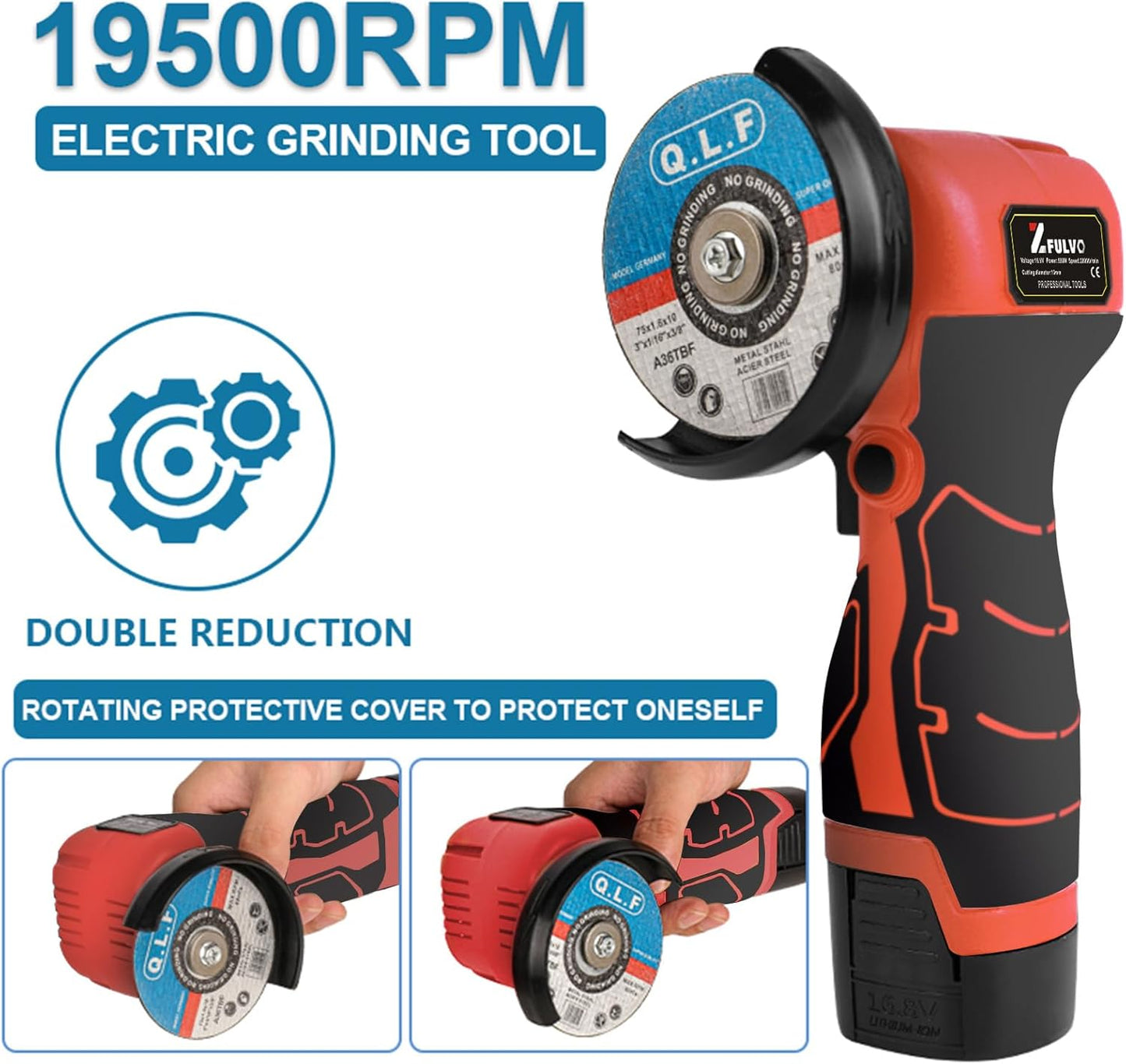 Mini Cordless Angle Grinder Kit - 19500 RPM Electric Tool with 2 Batteries & 5 Cutting Discs for Metal & Wood