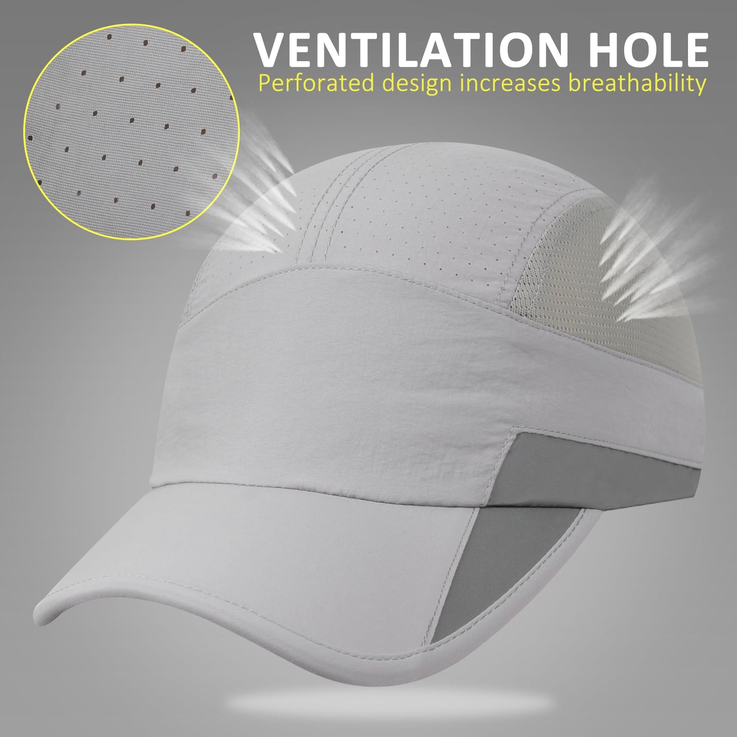 GADIEMKENSD Running Hat, Mens Outdoor Hat Unstructured Baseball Cap UPF 50 UV SPF Exercise Run Caps Reflective Breathable Light Sun Hats Quick Dry Mesh Summer Sports Hat Cap Men Woman Under 10 Gray