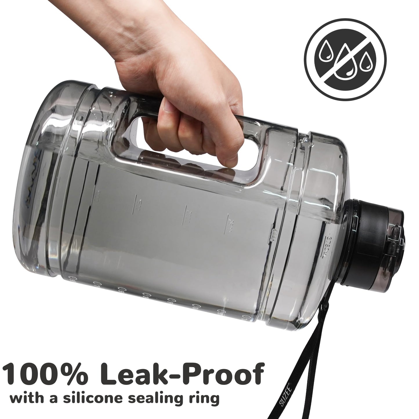 QD.SUZEE 1 Gallon Water Bottle, Water Jug with Motivational Time Marker & Strap & Handle,Large-Capacity leakproof water bottles for Travel Sport Gym Outdoor（Clear
