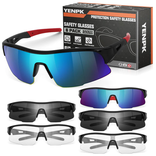 YENPK 6 Pack Safety Glasses, ANSI Z87.1 Safety Glasses with UV Protection, Impact Resistant Tinted Safety Goggles