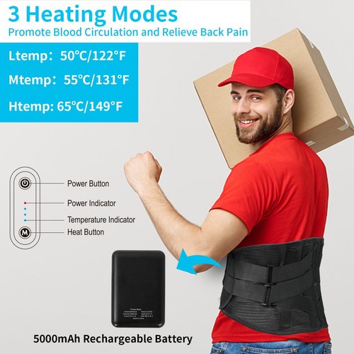 GINEKOO Heated Back Braces - Breathable Back Support Belt with Heating Pad for Lower Back Pain Relief, Lumbar Support for Men and Women for Herniated Discs, Sciatica(XL)