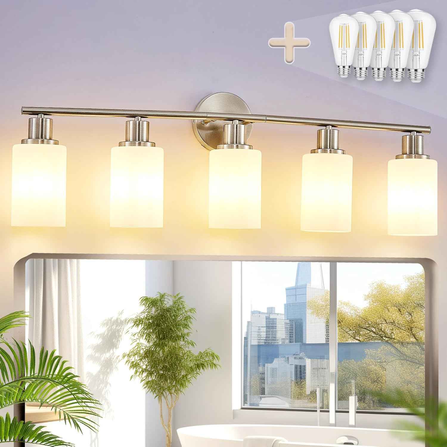 Modern Black 3-Light Bathroom Vanity Light Fixtures with Clear Glass Shades - 2 Pack