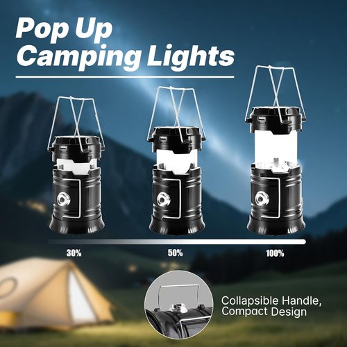 Lichamp Portable Solar Camping Lantern - USB Rechargeable LED Flashlight | 4-Pack Survival Kits for Emergencies