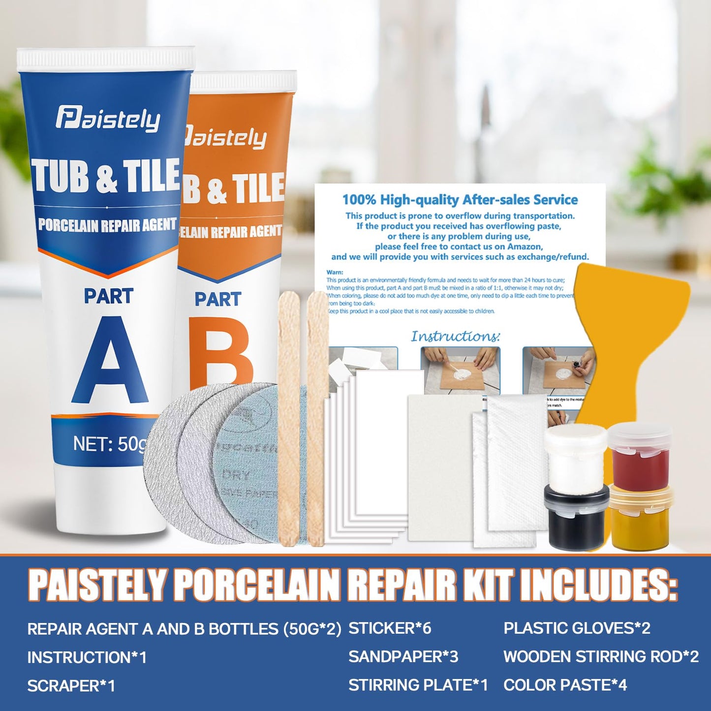 Porcelain Repair Kit, Non-Toxic Ceramic Tile Repair Kits Suitable for Ceramics, Porcelain, Resin, Granite, Marble, Quartz, Etc,Waterproof Fiberglass Tub Repair Kits (100, Grams)