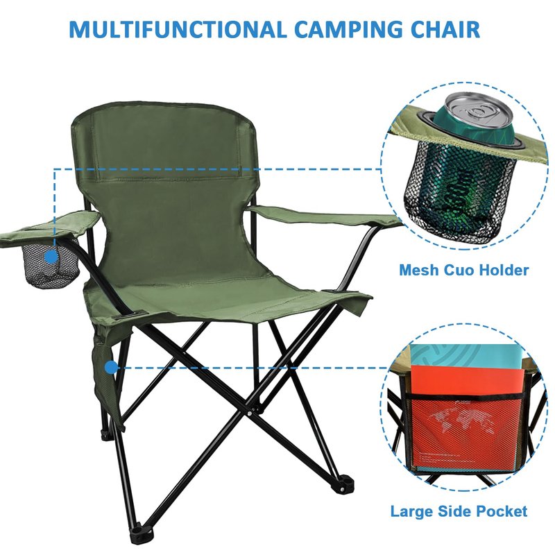 VOYSIGN Camping Folding Chair with Cup Holder & Storage Pocket - 5.5lbs Lightweight, 225lb Capacity Portable Camp Chairs for Outdoor, Hiking, Hunting, Sports, Green