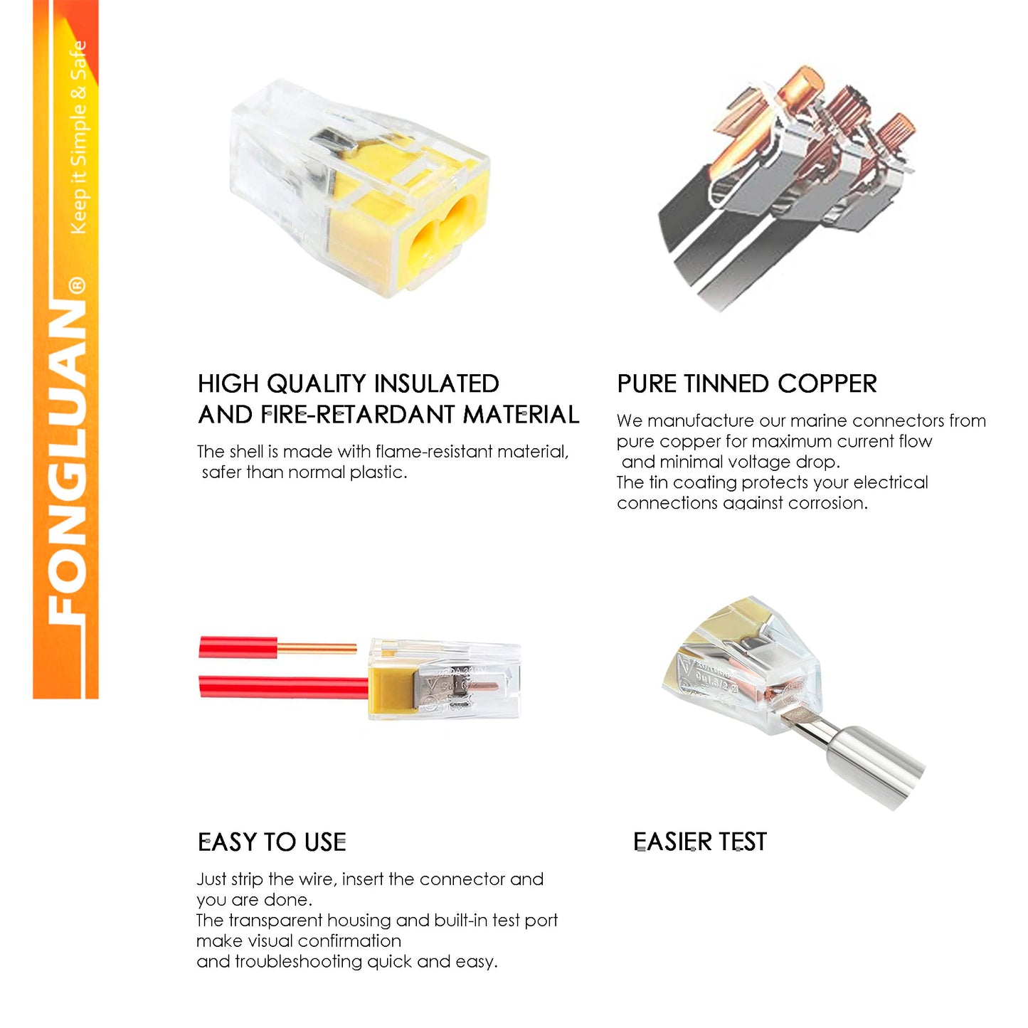 FONGLUAN 100pcs Push-in Wire Connector Splicing Terminals for Solid and Stranded Conductors with 2/4/8 Wires