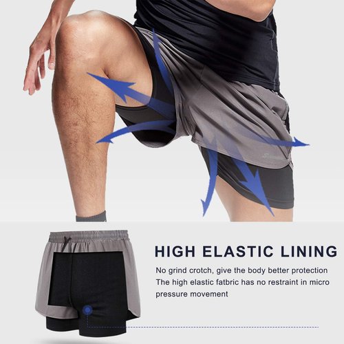 Surenow Mens 2 in 1 Running Shorts Quick Dry Athletic Shorts with Liner, Workout Shorts with Zip Pockets and Towel Loop Purple