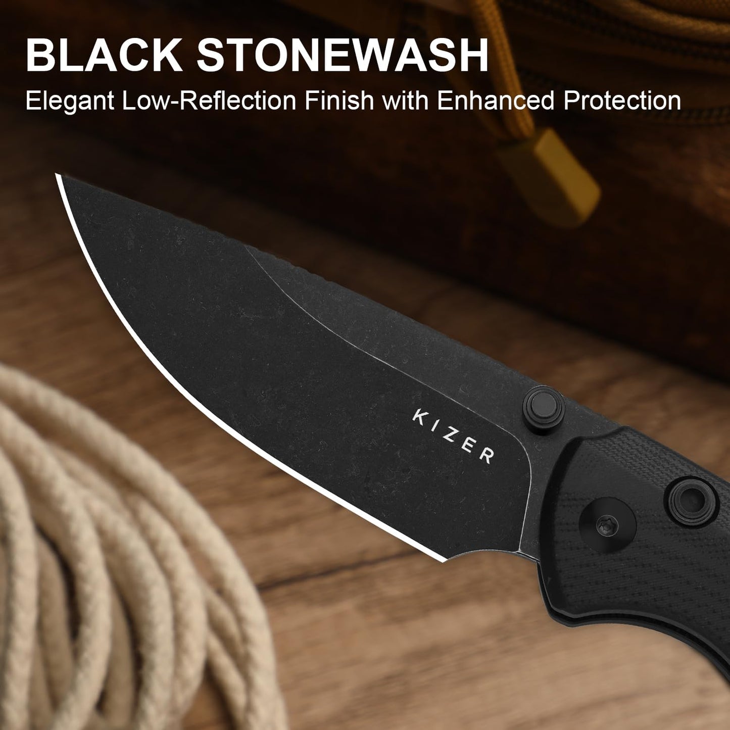 Kizer T1 BD EDC Pocket Knife, 3.2" D2 Steel Drop Point Folding Knives with Black G10 Handle, Thumb Stud Opener Button Liner Lock, for Camping Hiking Fishing V3490.2BM1