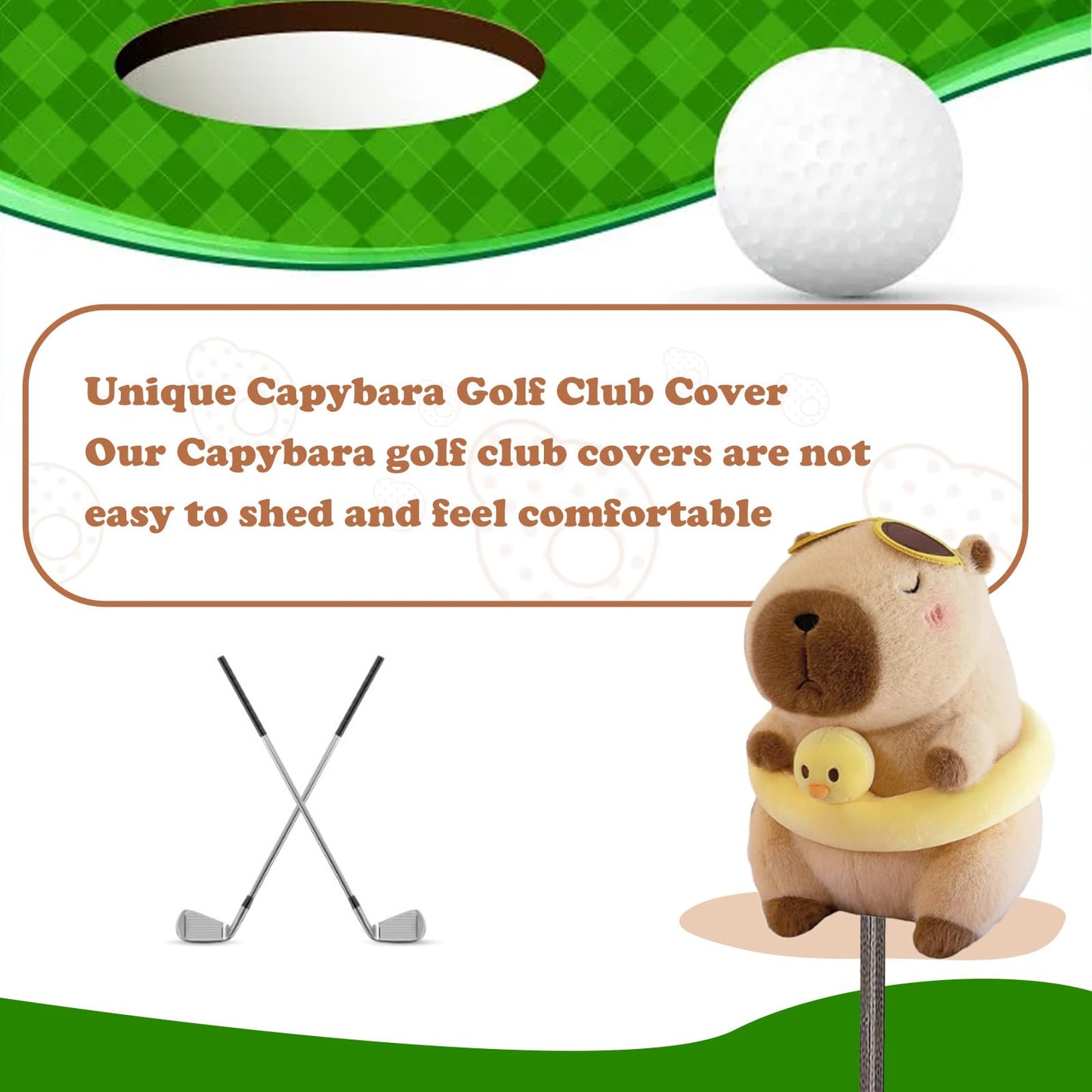 Capybara Swimming Ring Golf Club Head Cover, Small Size Fits Hybird and Irons, Large Size Fits Standard 460cc Driver Head, Golf Driver Headcover Funny Plush Animals
