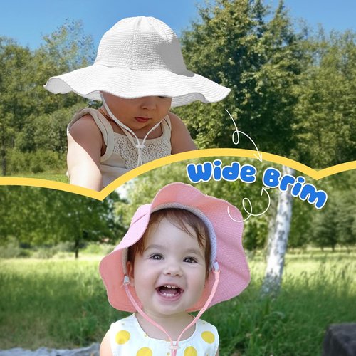 HONGTEYA Baby Sun Hat - Adjustable Toddler Girl Beach Hat for Summer Sun Protection | Wide Brim