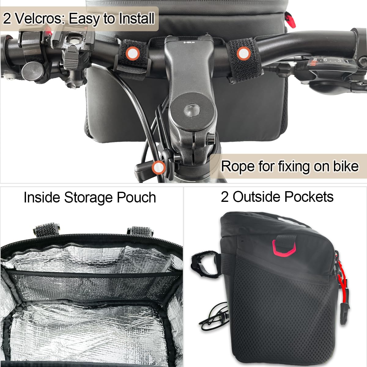 Danuosie Bike Handlebar Bag, Insulated Cooler Front Frame Bag with Touch Screen Phone Holder, 4L Water Resistant Bicycle Basket Storage Pouch, Convertible Shoulder Pack for Ebike MTB Road