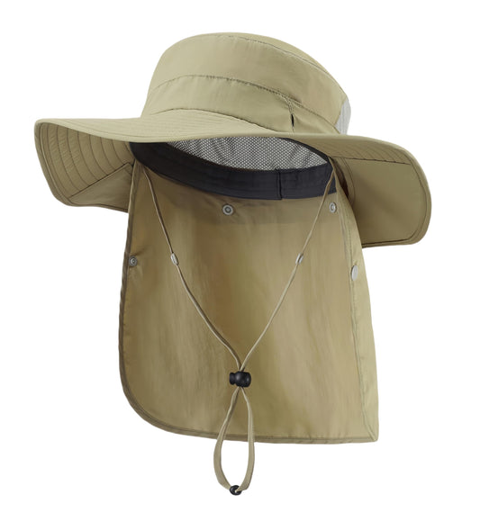 Home Prefer UPF 50+ Sun Hats for Men Women Wide Brim Fishing Hat with Neck Flap Summer Safari UV Protection Bucket Hat Light Vert Khaki