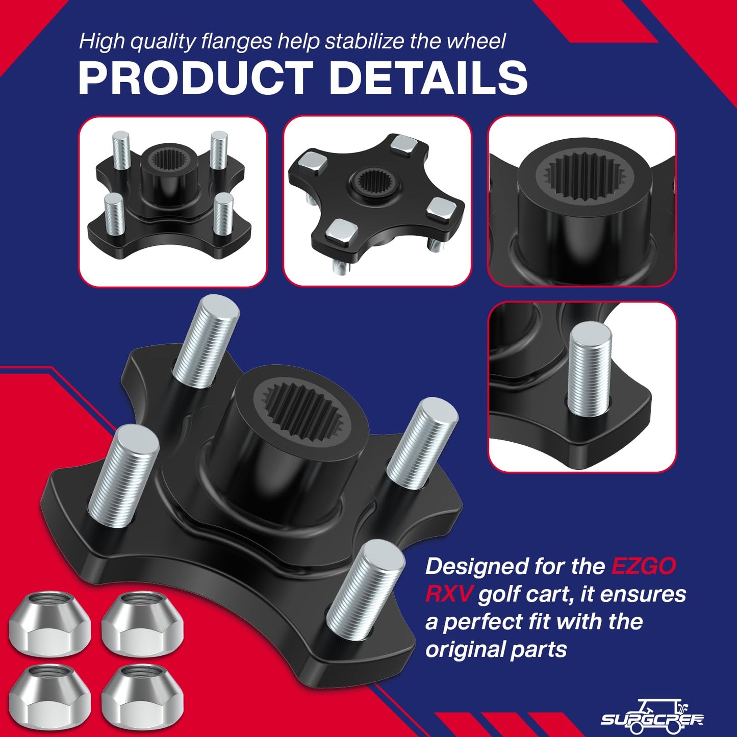 SUPGCPER EZGO Rear Wheel Hub Flange Plate, Golf Cart Rear Wheel Hub Flange Plate for EZGO RXV 2008-UP, 2 PCS EZGO Rear Axle Hub Assembly, OEM Number# 604112
