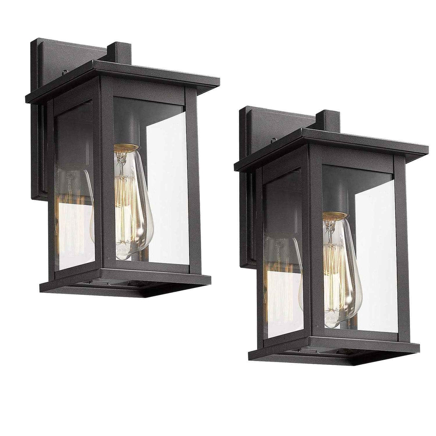 Bestshared Outdoor Wall Sconce, Anti-Rust Outdoor Wall Mounted Light, Black Carriage Lantern Lamp, Outside Porch Light,Exterior Lighting Fixture with Clear Glass for Home, Garage (Black, 2 Pack)