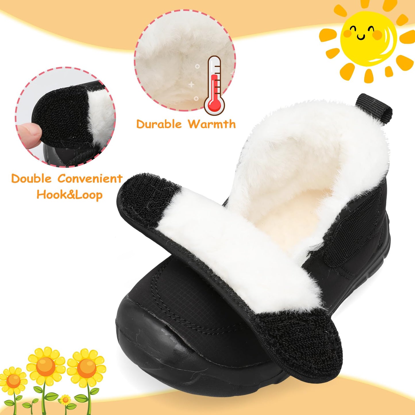 LeIsfIt Toddler Boots Girls Boys Wide Winter Boots Cozy Fleece Winter Shoes Indoor Outdoor Warm Shoes Black 7 Toddler