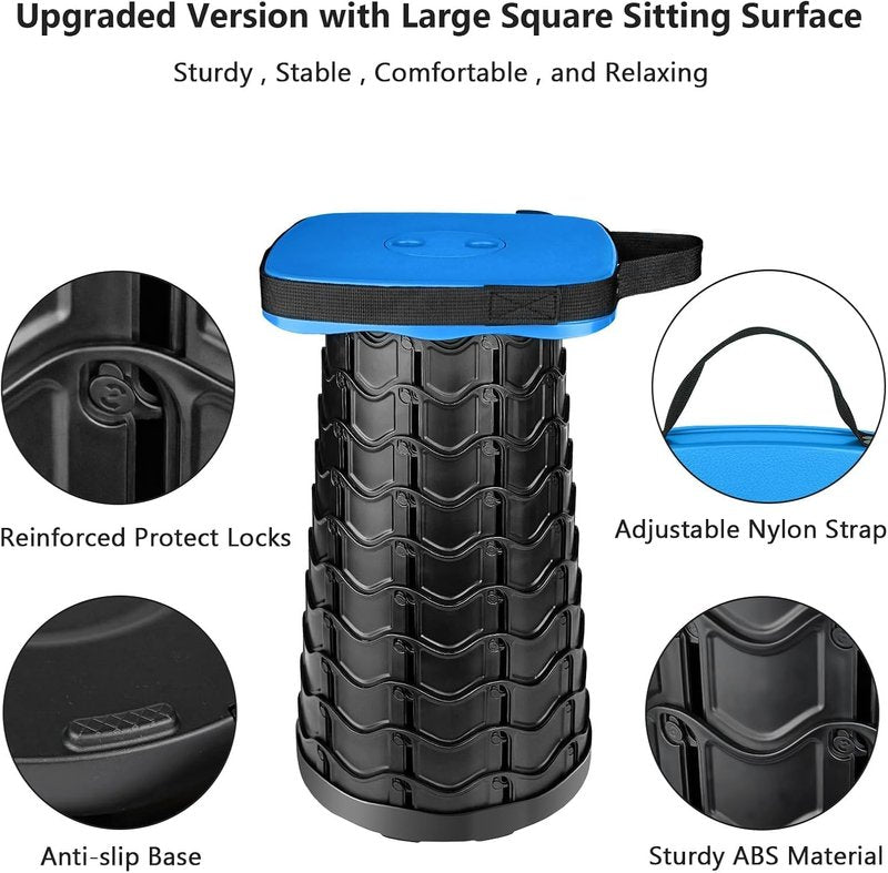Outward Gear Portable Collapsible Stool Set - Heavy Duty Square Foldable Stool + Thick Seat Cushion - 550lbs Load Capacity for Camping Travel Picnic Gardening (Blue/Black)