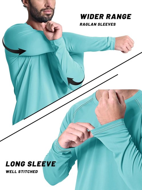 KEFITEVD Men's Long Sleeve UV Protection Shirt - Quick Dry Rash Guard for Swimming & Fishing