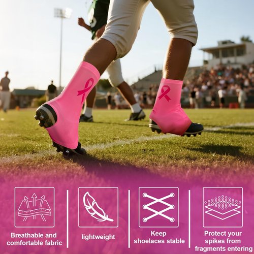 Breast Cancer Awareness Spats Football Cleat Covers Youth, Pink Cleat Covers Football for Soccer Breast Cancer Gifts for Women, Cleat Spats Keep Cleats Tied Turf Pellets Out (Light Pink, L)