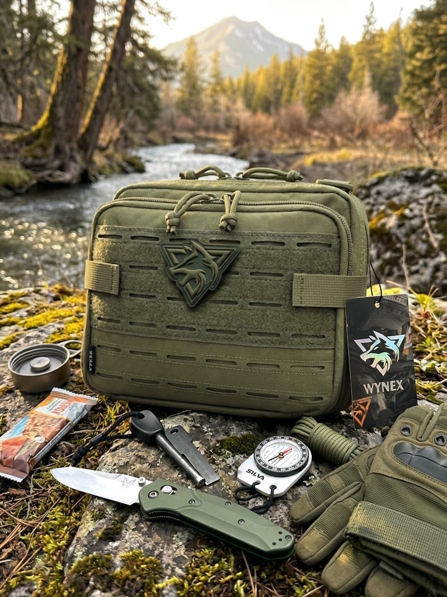 WYNEX Tactical Molle Admin Pouch - Laser Cut Design Utility Organizer with Map Pocket | EDC EMT Pack