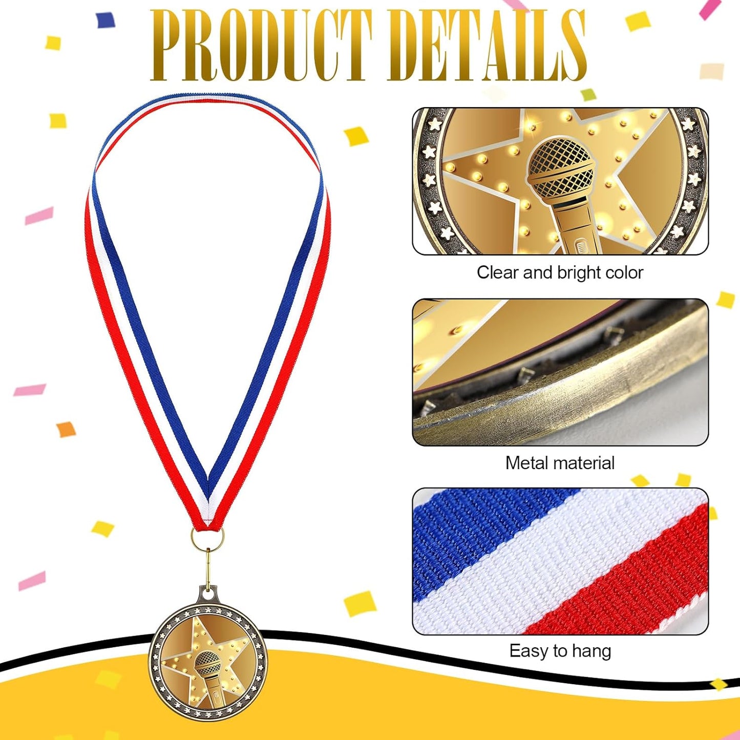 Skiennix Microphone Music Medals - 12 Pcs Award Trophies with Neck Ribbons | 1.97 Inches for Karaoke Talent Shows