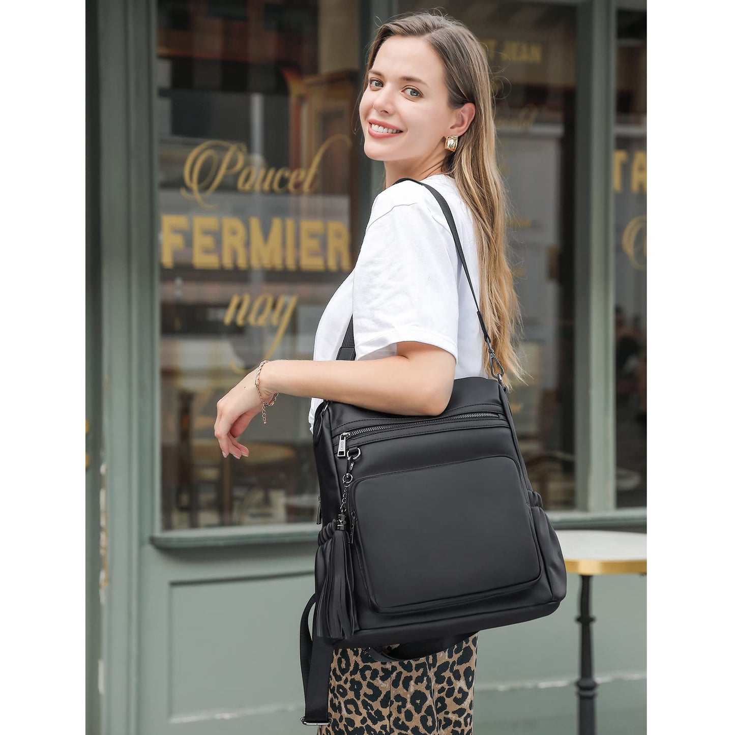 CLUCI Backpack Purse for Women Black Backpack Leather Large Travel Fashion Designer Convertible Ladies Work Bags