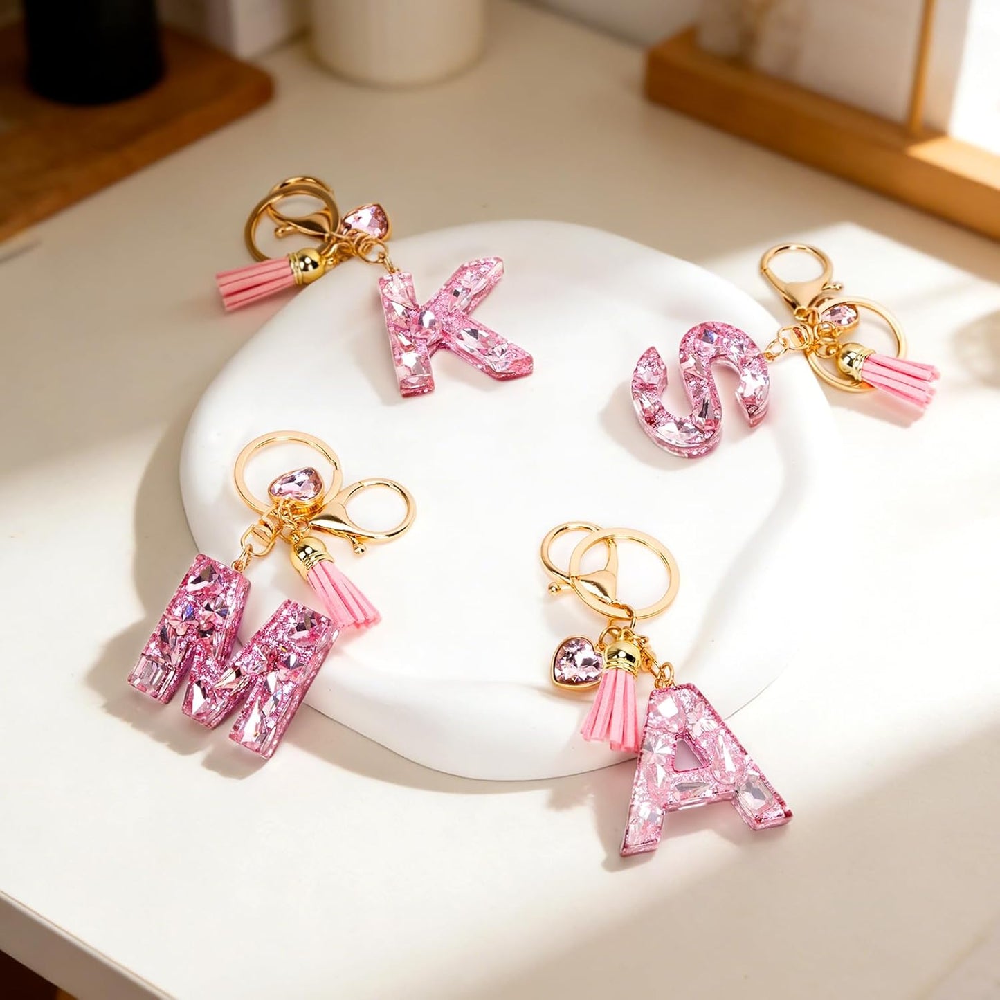 Skiennix Initial Keychain Letter Bag Charms - Cute Purse Accessories with Artificial Diamonds for Women