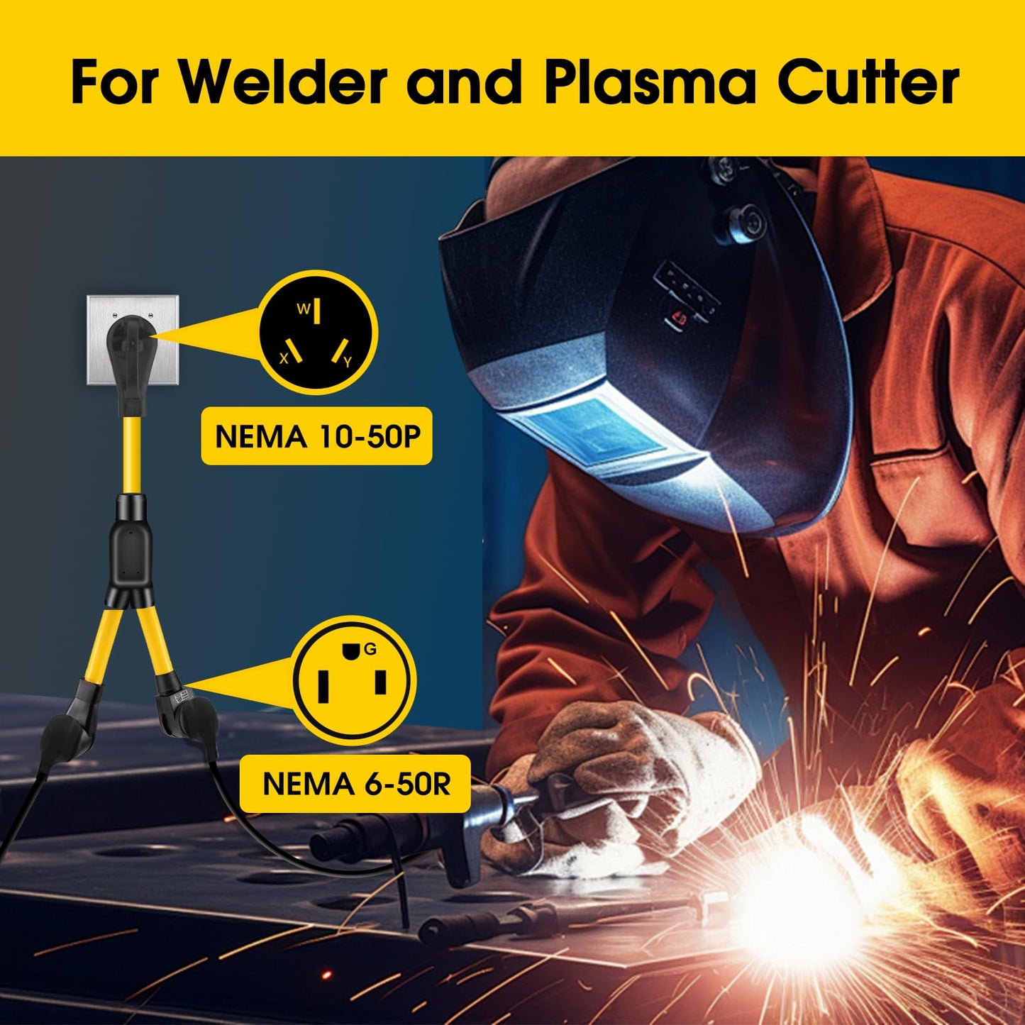 LAZMUMI 3 Prong 50 Amp Y Splitter for EV Charger and Older Ranges, NEMA 10-50P to 10-50R/6-50R Adapter for EV Charger at 50A Older Welder Outlet (Pre-1996) 125/250V, STW 3-Wire 6 AWG, 3FT