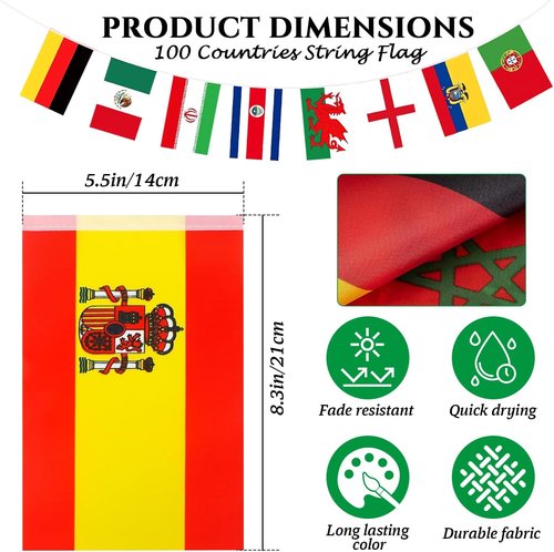 100 Countries String Flag Banner Set - 82Ft Durable Mini Polyester Flags for Party & Event Decor
