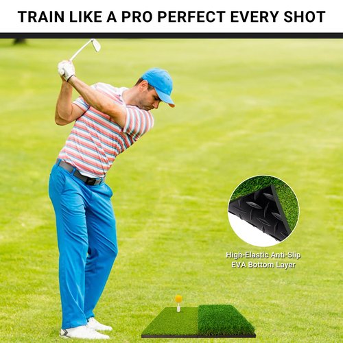 Foldable Golf Hitting Mat Dual-Turf Golf Practice Mat Portable Design Fairway and Rough Grass Surfaces Ideal for Backyard Office and Travel Swing & Chipping Practice