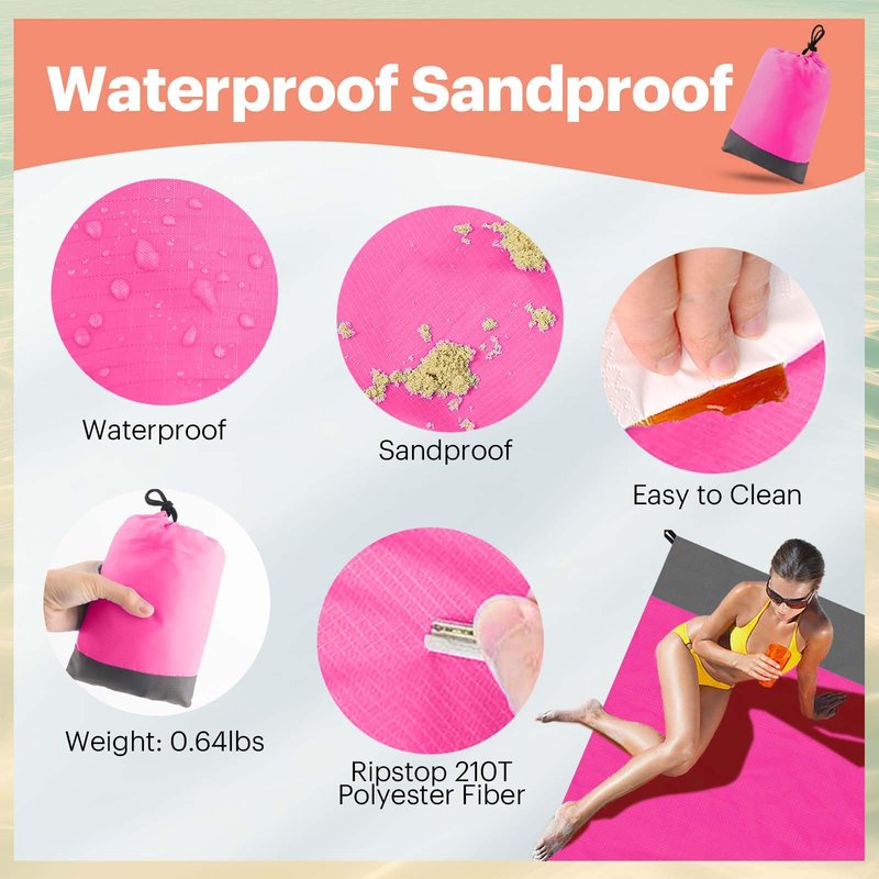 EASYFUN Beach Blanket Sandproof Oversized, 79''×83'' Extra Large Beach Mat, Portable Picnic Mat for Travel Camping Hiking, Lightweight Beach Essentials Family Water Resistant Mat Nylon 210T