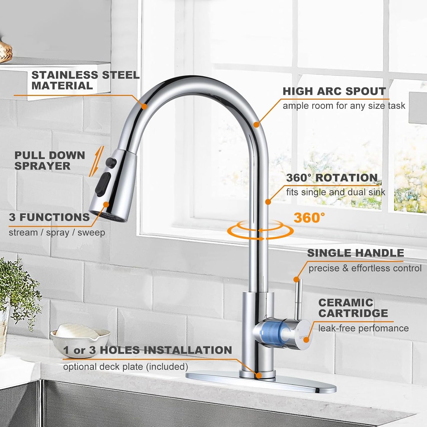 Stainless Steel Kitchen Faucet Combo with Water Filter - Brushed Nickel Sink Faucet for RO Systems