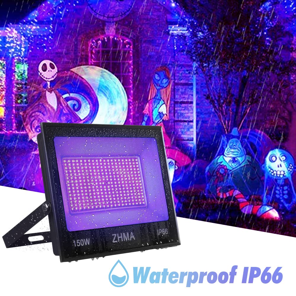 150W Black Lights for Glow Party Large Space,Blacklight(Luz Negra) with Plug and Switch 180°Metals Adjustable Bracket,IP66 Waterproof for Halloween, Birthday Party, Fluorescent Poster,Holiday.2 Pack