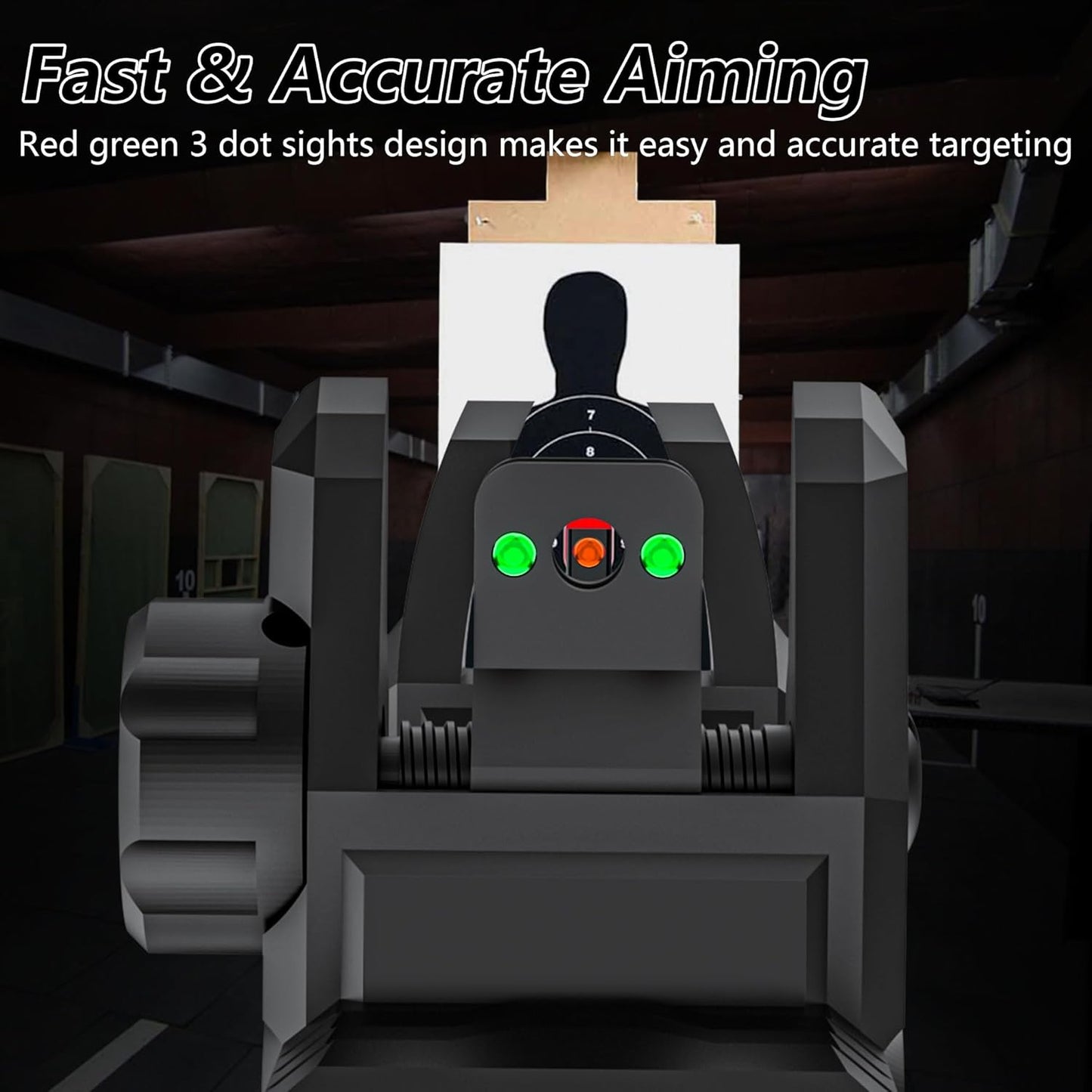 Skiennix Folding Fiber Optic Sights - Flip-Up Front & Rear Backup Sights for Picatinny Rails | Red & Green Dots